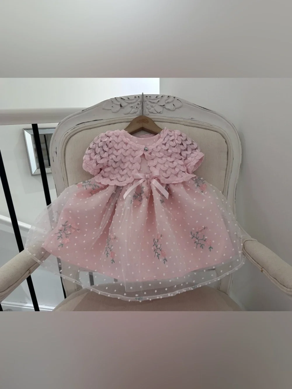 🦢 18 Mth Gorgeous Pink Tulle Princess Baby Dress with Matching Knit Bolero NWOT - Picture 2 of 16